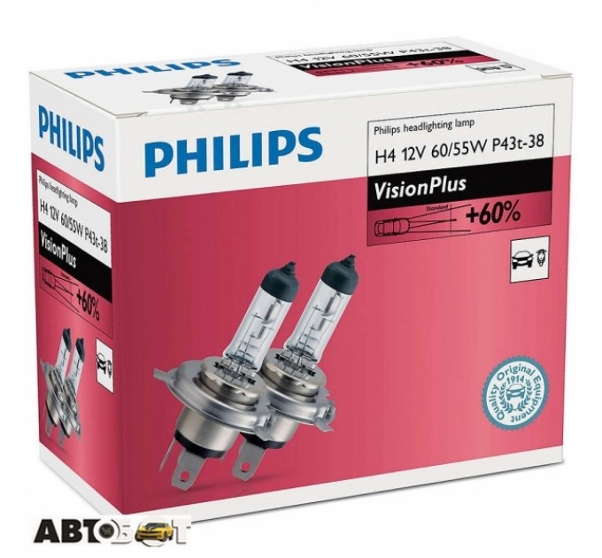 Галогенна лампа Philips VisionPlus H4 60/55W 12342VPC2 (2 шт.), ціна: 428 грн.