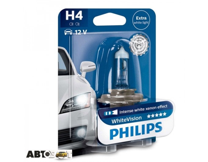Галогенна лампа Philips WhiteVision H4 12V 12342WHVB1 (1шт.), ціна: 445 грн.