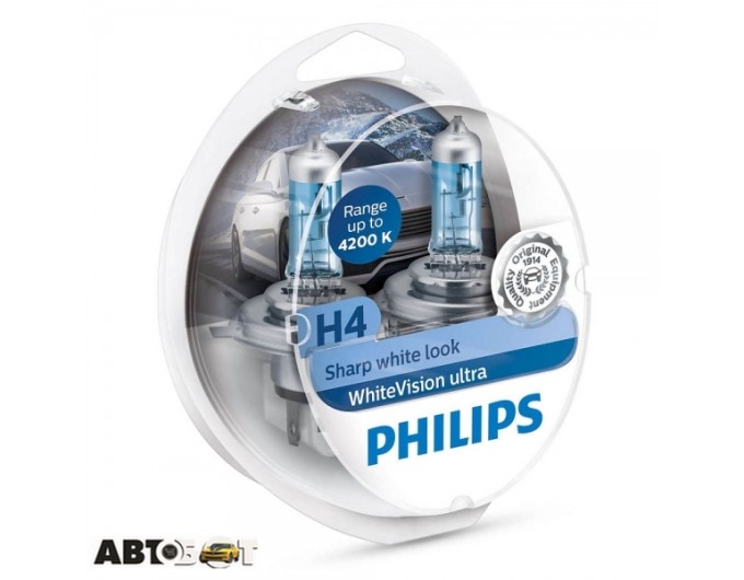 Галогенная лампа Philips WhiteVision ultra +60% H4 4200K 12342WVUSM (2 шт.), цена: 1 040 грн.