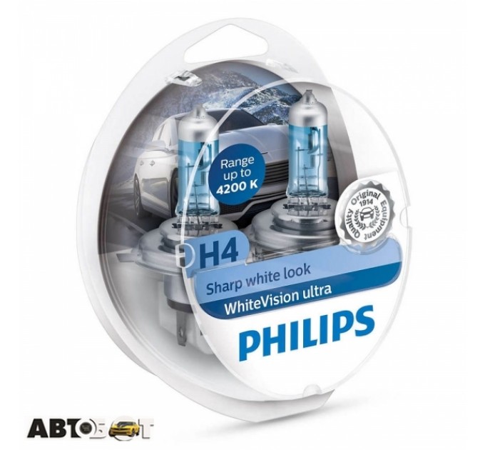 Галогенная лампа Philips WhiteVision ultra +60% H4 4200K 12342WVUSM (2 шт.), цена: 871 грн.