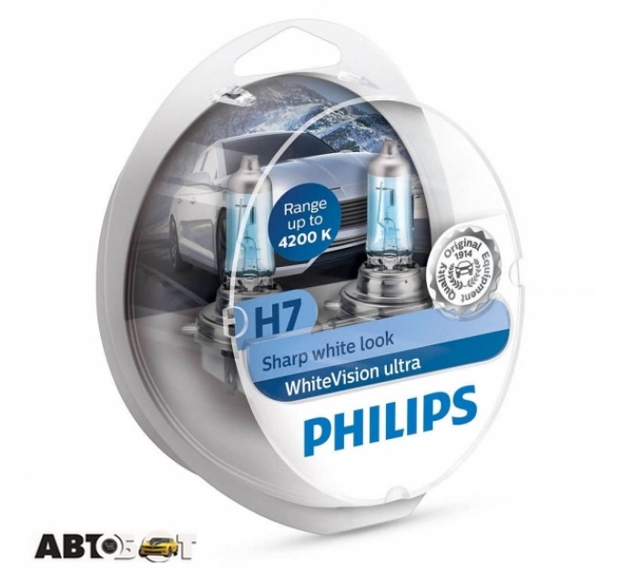 Галогенна лампа Philips WhiteVision ultra +60% H7 4200K 12972WVUSM (2 шт.), ціна: 1 058 грн.