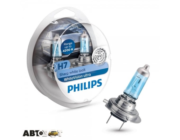 Галогенная лампа Philips WhiteVision ultra +60% H7 4200K 12972WVUSM (2 шт.), цена: 1 347 грн.