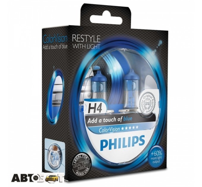 Галогенна лампа Philips H4 ColorVision Blue 12V 12342CVPBS2 (2шт.), ціна: 1 048 грн.