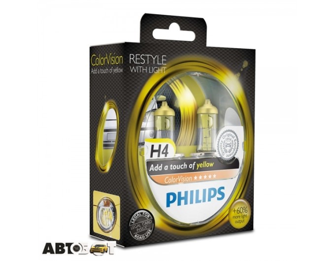 Галогенна лампа Philips ColorVision Yellow H4 12V 12342CVPYS2 (2шт.), ціна: 1 429 грн.