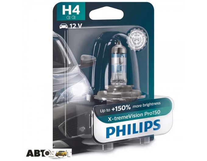 Галогенная лампа Philips X-tremeVision Pro150 +150% H4 60/55W 12V 3600K 12342XVPB1 (1 шт.), цена: 530 грн.