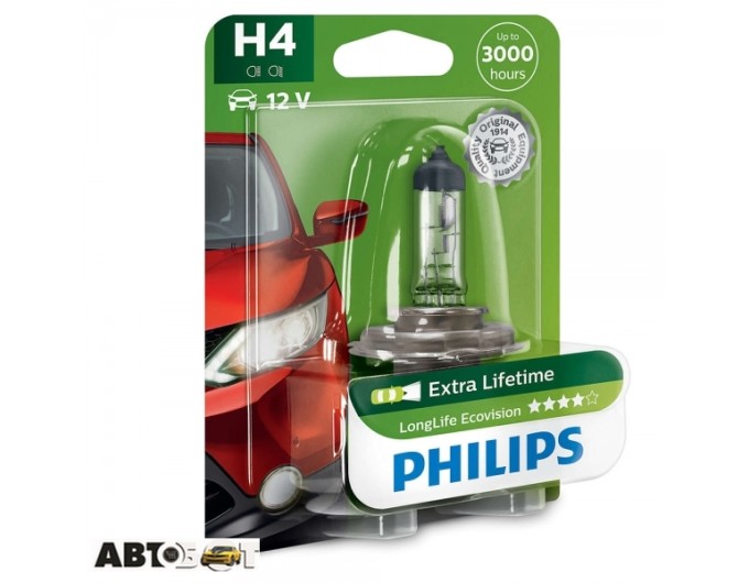 Галогенная лампа Philips H4 LongLife EcoVision 12V 12342LLECOB1 (1шт.), цена: 224 грн.