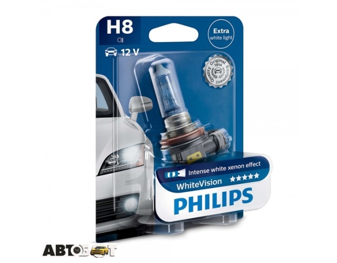 Галогенна лампа Philips WhiteVision H8 12V 12360WHVB1 (1 шт.), ціна: 1 376 грн.