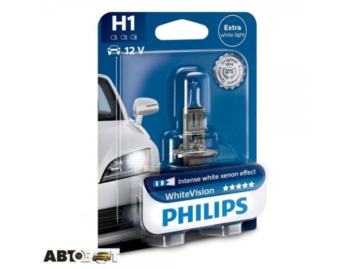 Галогенна лампа Philips H1 WhiteVision 12V 12258WHVB1 (1шт.), ціна: 499 грн.
