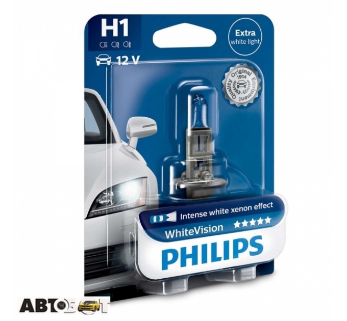 Галогенна лампа Philips H1 WhiteVision 12V 12258WHVB1 (1шт.), ціна: 367 грн.