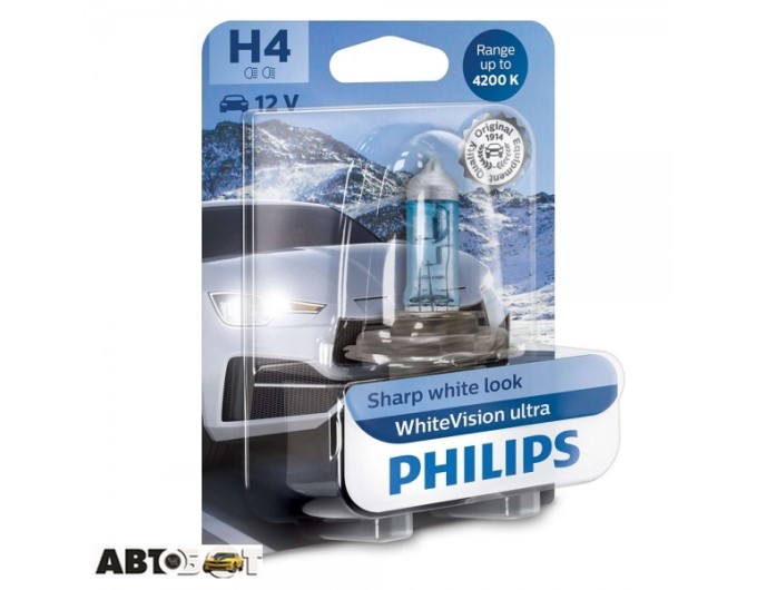 Галогенная лампа Philips WhiteVision ultra +60% H4 4200K 12342WVUB1 (1 шт.), цена: 527 грн.