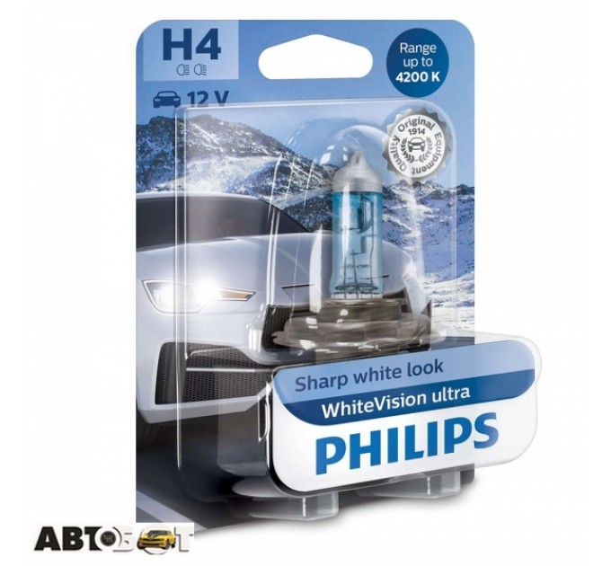 Галогенная лампа Philips WhiteVision ultra +60% H4 4200K 12342WVUB1 (1 шт.), цена: 403 грн.
