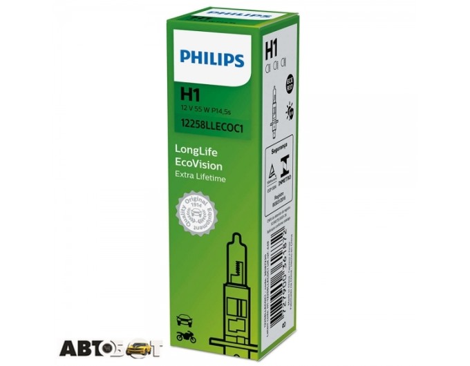 Галогенная лампа Philips 12258LLECOC1 H1 LongerLife Ecovision (1шт.), цена: 226 грн.