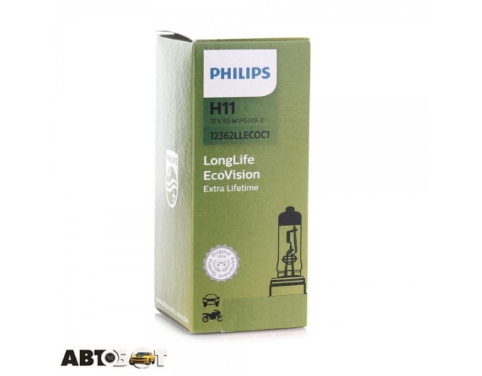 Галогенная лампа Philips H11 LongLife EcoVision 12V 12362LLECOC1 (1шт.), цена: 519 грн.