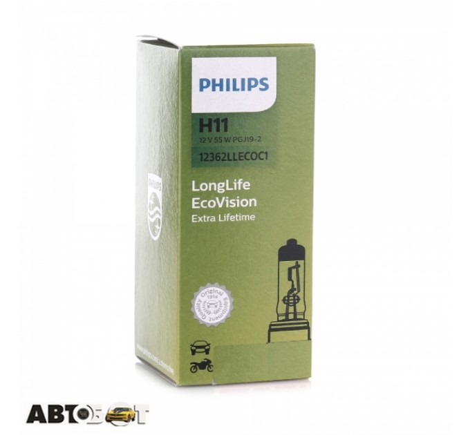 Галогенная лампа Philips H11 LongLife EcoVision 12V 12362LLECOC1 (1шт.), цена: 418 грн.