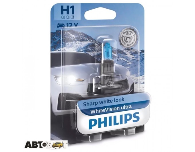 Галогенная лампа Philips WhiteVision Ultra +60% H1 55W 12V 3700K 12258WVUB1 (1 шт.), цена: 552 грн.
