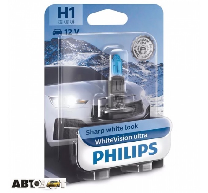 Галогенная лампа Philips WhiteVision Ultra +60% H1 55W 12V 3700K 12258WVUB1 (1 шт.), цена: 413 грн.