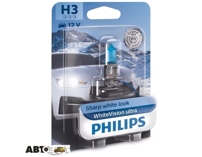 Галогенная лампа Philips WhiteVision Ultra +60% H3 55W 12V 3900K 12336WVUB1 (1 шт.), цена: 530 грн.